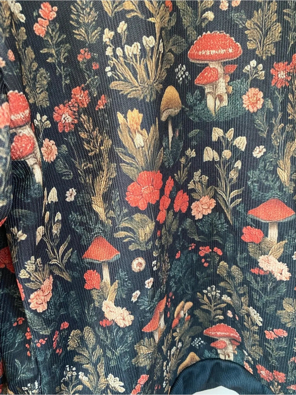 Women’s cottagecore Dark Floral Mushroom Print Sweatshirt - Red/Green - Picture 2 of 4